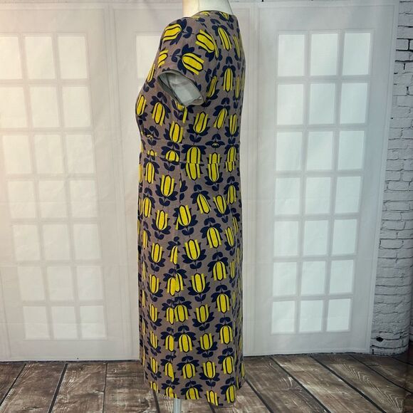 Boden Yellow Navy and Grey Floral ShortSleeve Dress Jersey Size 8 - Picture 4 of 9